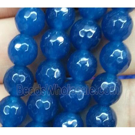 jade beads, faceted round, sea-blue