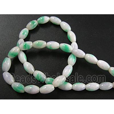 Jade beads, oval, white/green