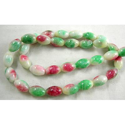 Jade beads, oval, green/white/pink