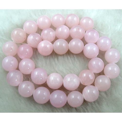 Round Jade bead, Pink, dye, stabile, half transparent