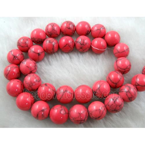 Synthetic Turquoise Beads Red Dye Smooth Round