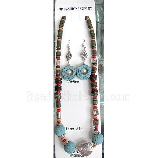 Handmade Lave Necklace and earring