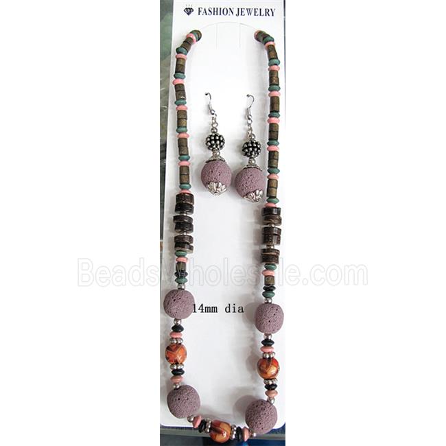 Handmade Lave Necklace and earring