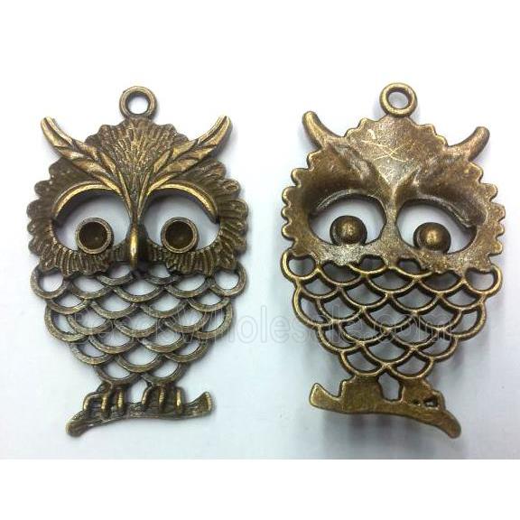 Tibetan silver owl pendant, non-nickel, bronze