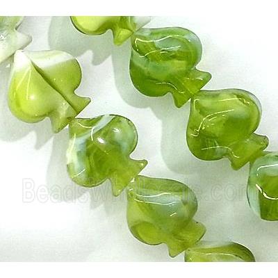plated Lampwork glass bead, heart, olive