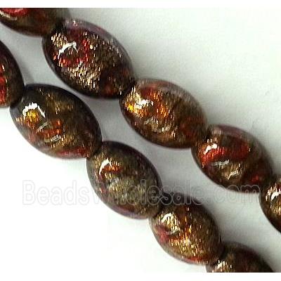 lampwork glass bead, rice-shape, red
