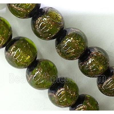 lampwork glass bead, round, green