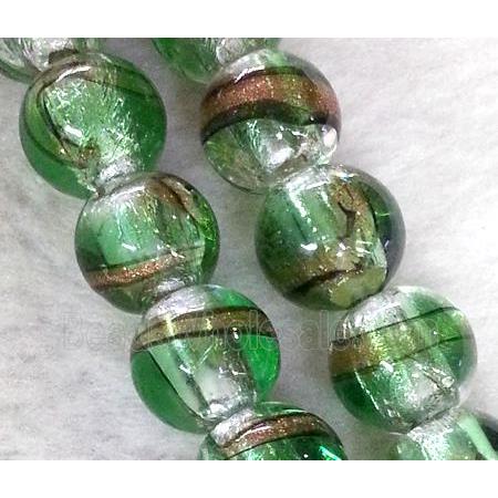 lampwork bead within silver foil and stripe, round