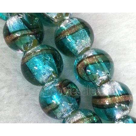 lampwork bead within silver foil and stripe, round