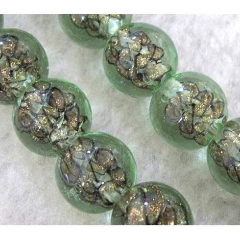 lampwork bead within silver goldsand and stripe, round