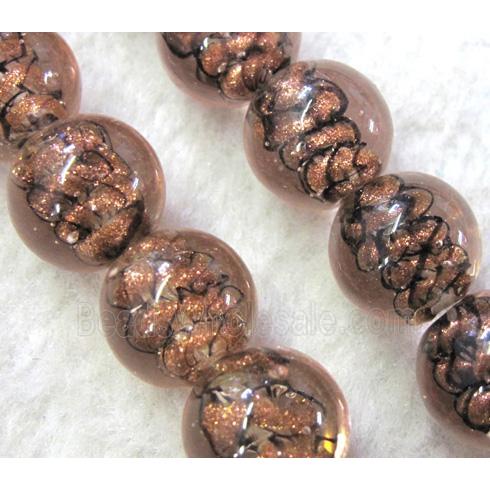 lampwork bead within silver goldsand and stripe, round