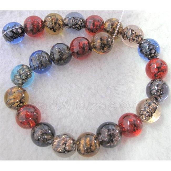 lampwork bead within silver goldsand and stripe, round