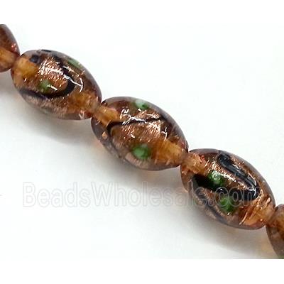 glass lampwork beads with goldsand, barrel, coffee