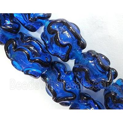 Lampwork Glass bead with stripe, barrel, blue