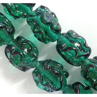 Lampwork Glass beads peacock green
