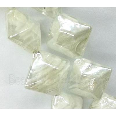Plated Lampwork glass bead, square, white