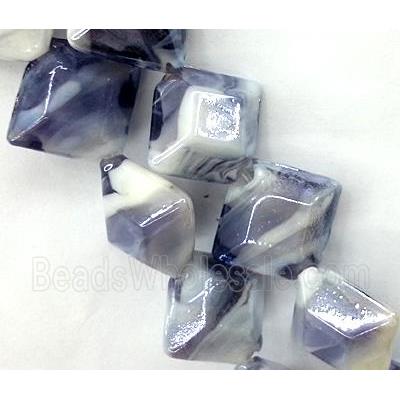 Plated Lampwork glass bead, square, purple