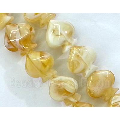 plated Lampwork glass bead, heart, yellow