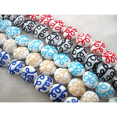 handcraft glass lampwork beads, flat-round, line, mixed color