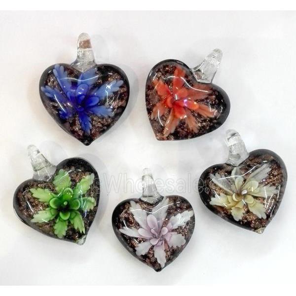 lampwork pendant with flower, mixed color