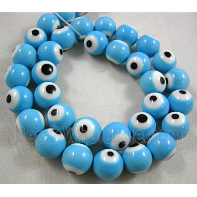 round lampwork glass beads with evil eye, blue