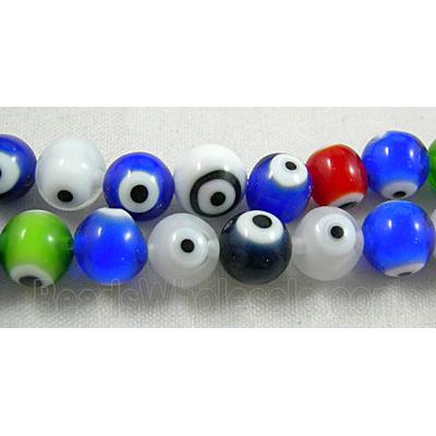 lampwork glass beads with evil eye, flat-round, mixed color