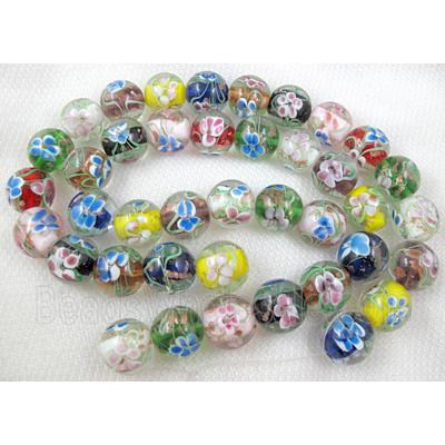 glass lampwork beads with goldsand, round, mixed color