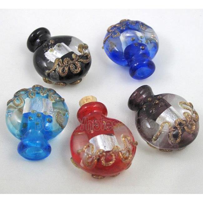 glass lampwork pendant, bottle, mixed color