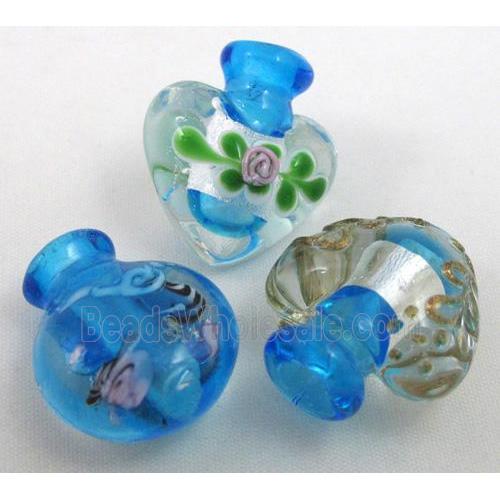 aqua glass lampwork pendant, bottle, mixed shaped