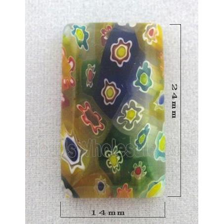 rectangle Cabochon, Millefiori glass bead, multi-flower, flat-back