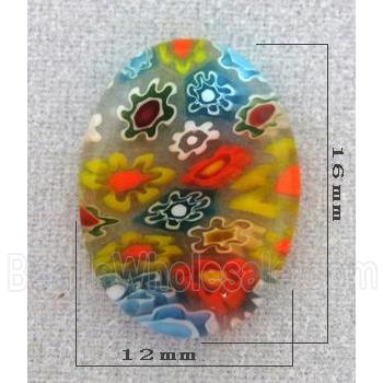 oval Cabochon, Millefiori glass beads, multi-flower, flat-back