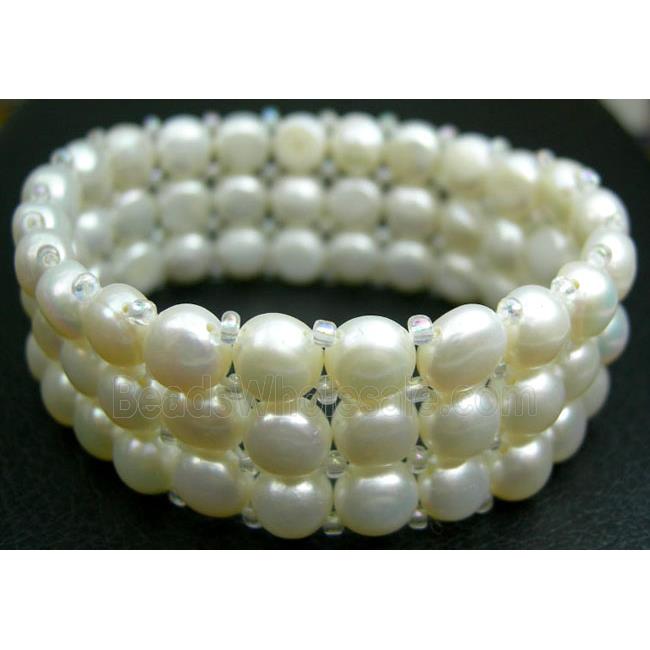 Elastic White Freshwater Pearl Bracelet