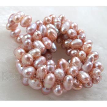 freshwater pearl pendant, cluster, heart, handcraft, purple