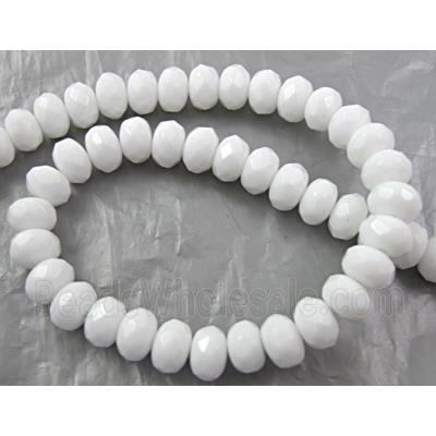 White Porcelain Beads, faceted, flat round
