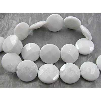 White Porcelain Beads, faceted flat-round