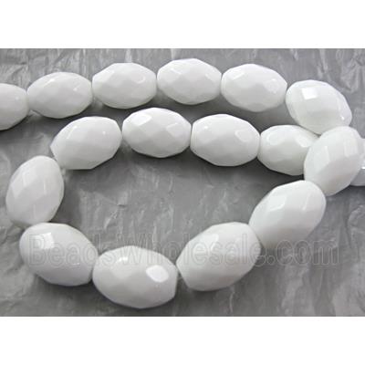 White Porcelain Beads, faceted, rice