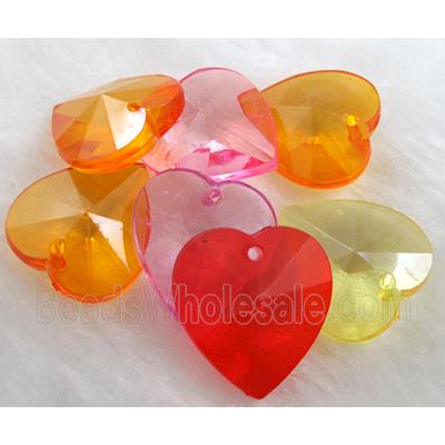 Acrylic beads, transparent, heart, mixed color