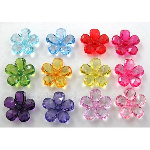 Acrylic beads flower, transparent, faceted, mixed color
