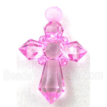 Acrylic pendant, cross, transparent, hot-pink