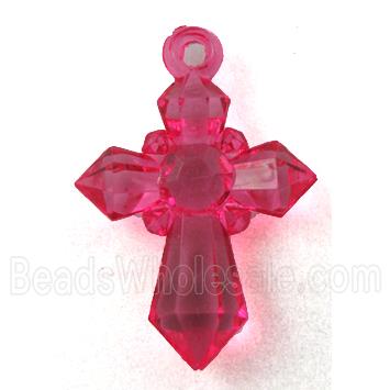 Acrylic pendant, cross, transparent, hotpink