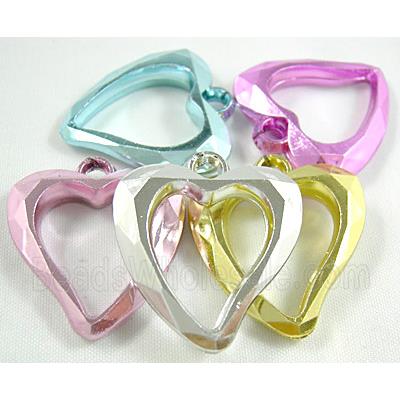 Heart Pendant, Mix Color Faceted Plastic Beads