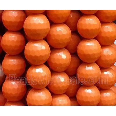 resin & stone bead, faceted round, orange