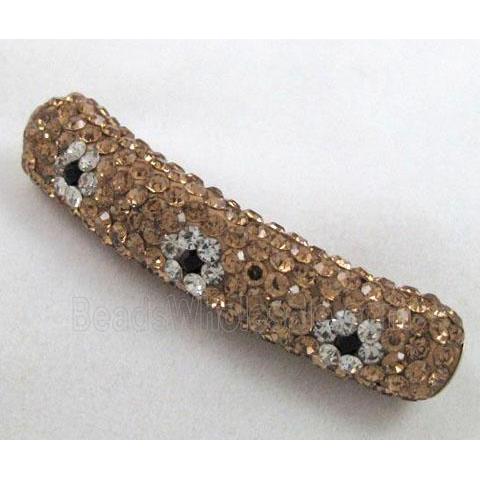 Fimo tube bead pave rhinestone, gold champagne