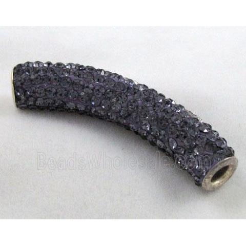 Fimo tube bead pave rhinestone, purple