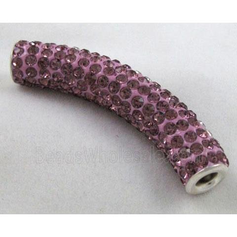 Fimo tube bead pave rhinestone, lt.purple