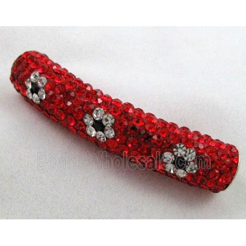 Fimo tube bead pave rhinestone, red
