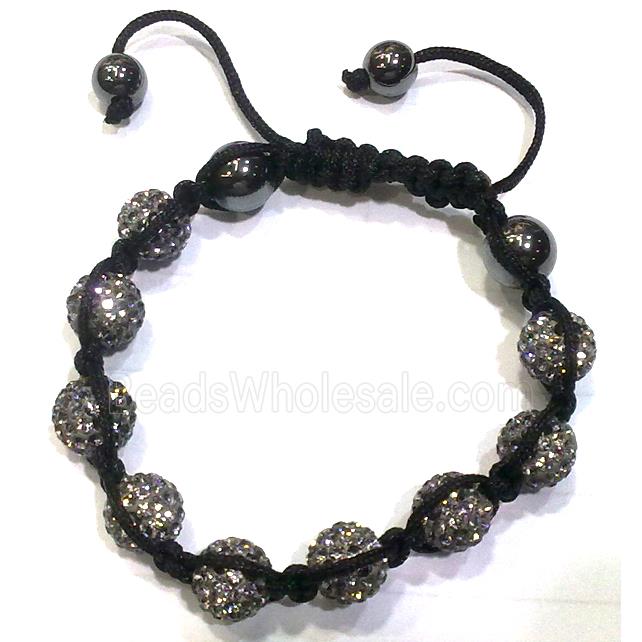 Bracelet, polymer clay beads paved mid-east rhinestone, grey