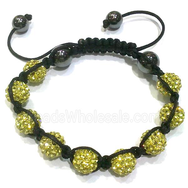 Bracelet, fimo polymer clay beads paved mid-east rhinestone, yellow