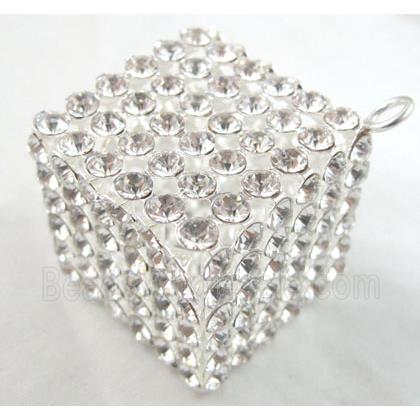 Middle East Rhinestone Pendant for earring, Cube, silver plated