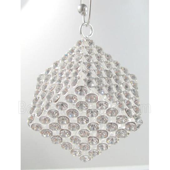 Middle East Rhinestone Pendant for earring, Cube, silver plated
